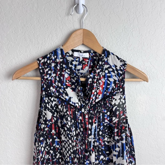 Parker Tank Top Printed Silk Pleated Blouse - Picture 3 of 15